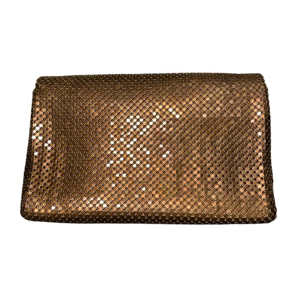 VINTAGE Bronze Metal Mesh Purse Handbag Bag Disco Envelope Clutch X Body - Picture 2 of 7